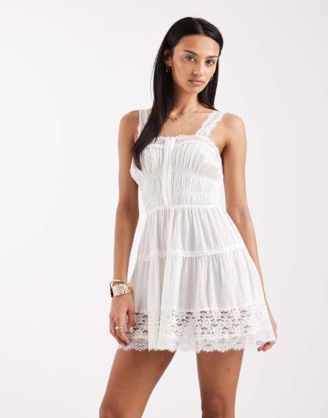 Free People - Boho So In Love - Elfenbenshvid slip-kjole med blondedetaljer - view 1