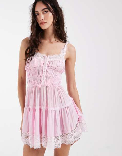 Free People boho so inlove mini slip dress in pink destiny