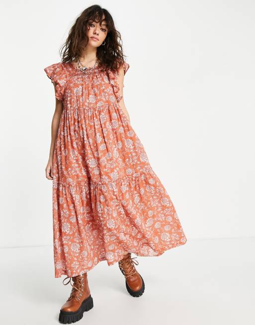 Free People – Bonita – Wzorzysta sukienka midi z kwiatowym wzorem w stylu lat 90.