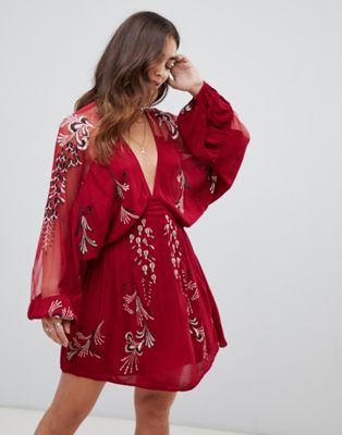 free people bonjour embroidered mini dress