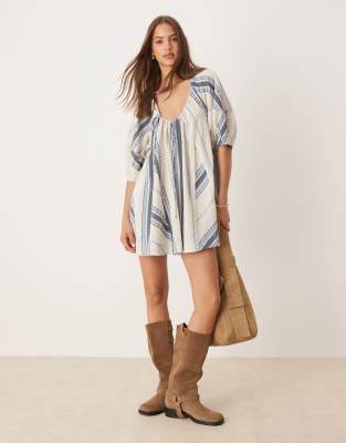 Free People bop around romper in seaside stripe ivory - view 1