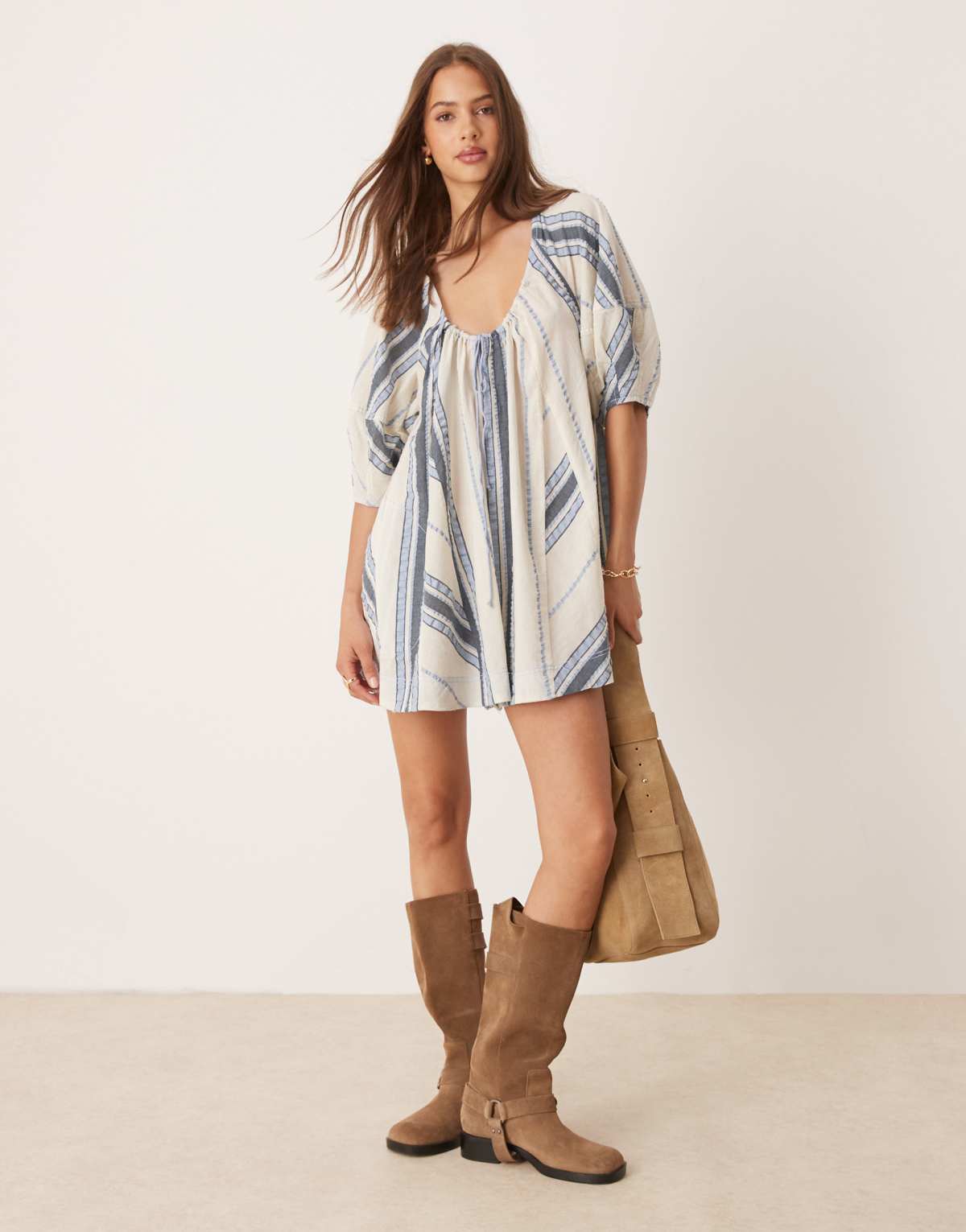 Free People bop around romper in seaside stripe ivory