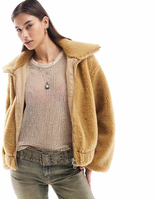 Tan sale fluffy jacket