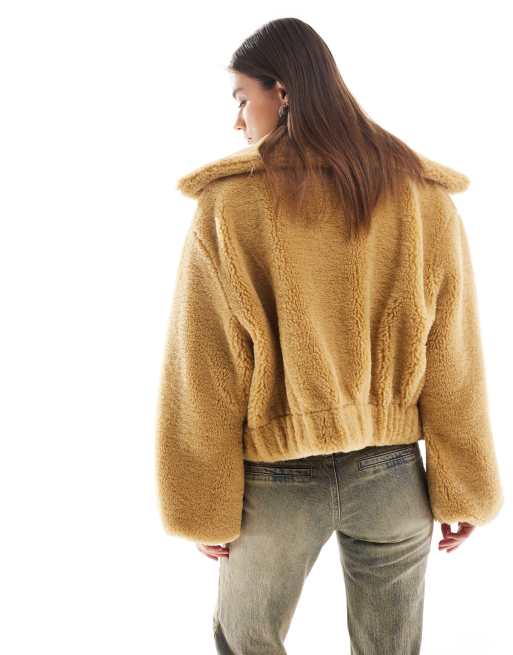 Fluffy tan outlet jacket