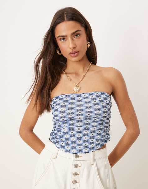 Free People boulevard geo print tube top in blue