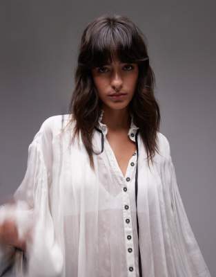 Free People bow-detail oversized blouse in ivory