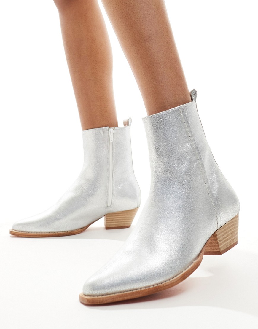 Free People bowers leather western ankle boots in silver