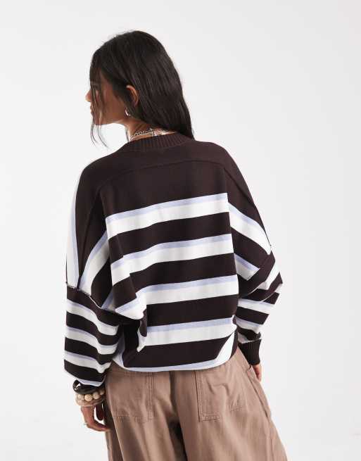 Free People boxy sweatshirt in chocolate stripe combo, 3 of 4
