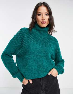 Free People - Bradley - Strukturierter Rollkragenpullover in Tannengrün