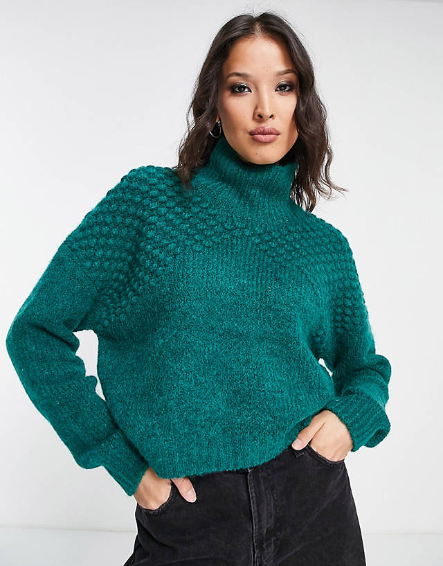 Free People - bradley textured roll neck jumper in forest green