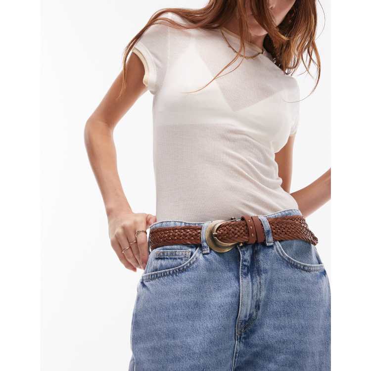 Free People braided leather belt in cognac brown | ASOS display picture 3