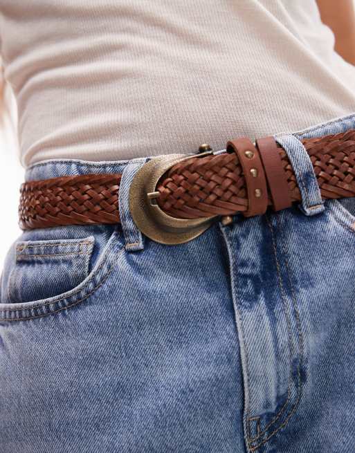 Free People braided leather belt in cognac brown | ASOS display picture 1