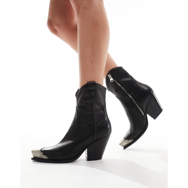 Free People brayden leather western boots with toecap in black | ASOS