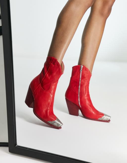 Free People Brayden western boots with metal toe detail in red