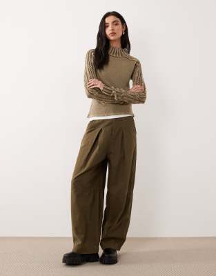 Free People Breezy High Neck Rib Knit Long Sleeve Sweater In Green