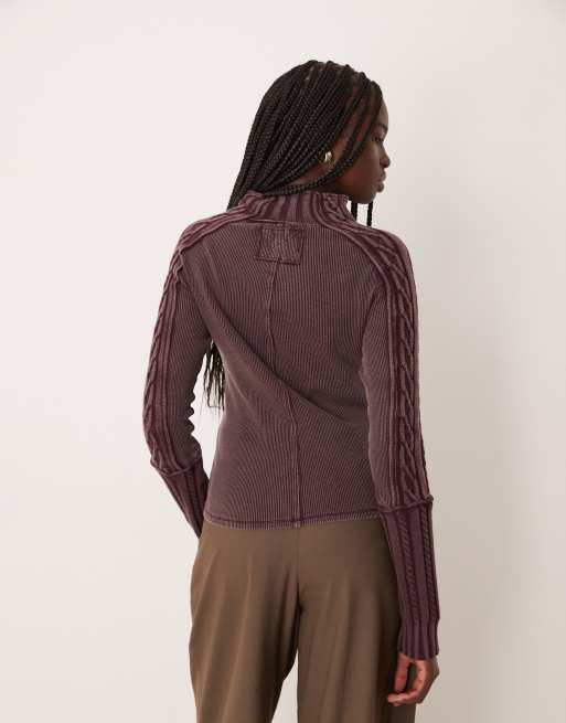 Free People - Breezy - Pull en maille côtelée à col montant et manches longues - Raisin vintage, 3 de 4
