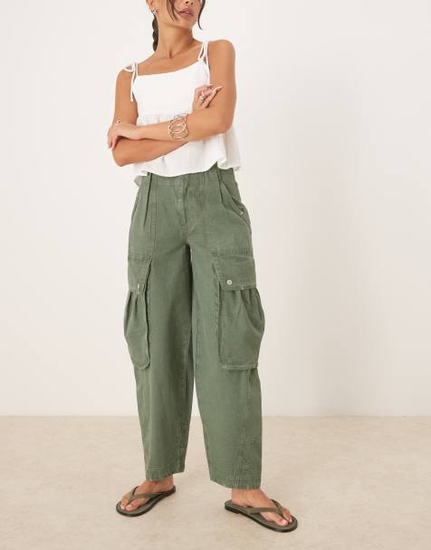 Free People brentwood slouchy cargo trousers in aged green