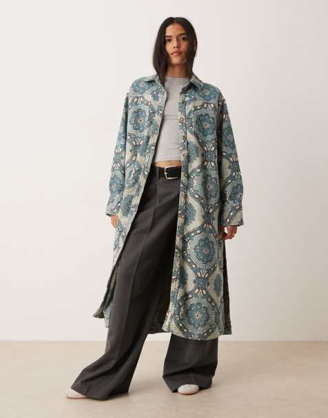 Free People brick lane jacquard maxi coat in blue combo - view 1