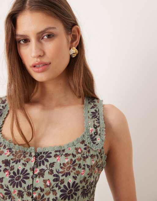 Free People – Bridgette – Czarny top gorsetowy we wzór, 3 z 4