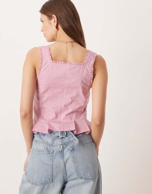 Free People - Bridgette - Top a corsetto rosa, 3 di 4