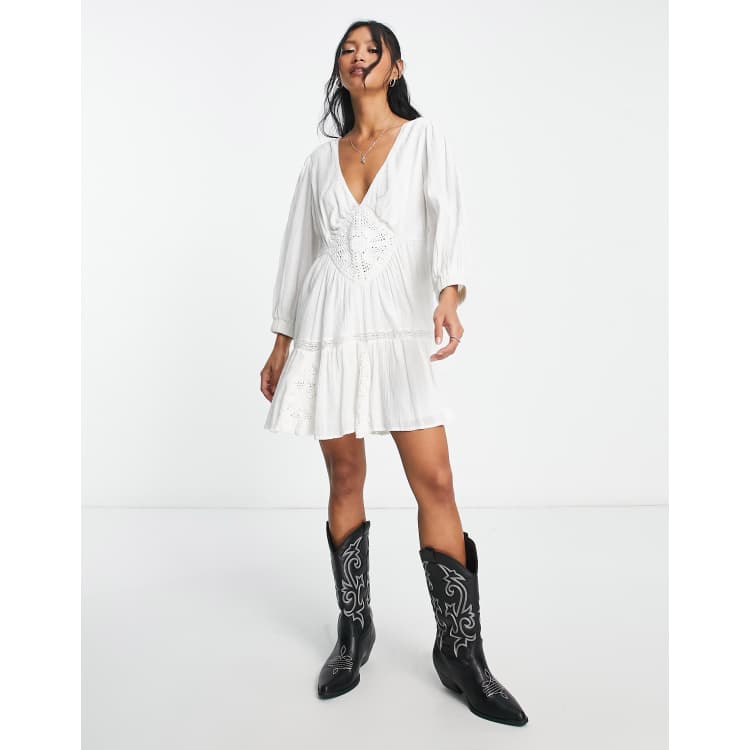 Free people white long sleeve outlet dress