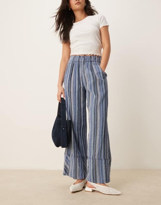 Free People - Broek met wijde pijpen met strepen in indigo
