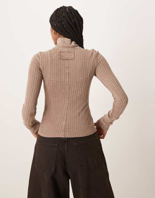 Free People brunch girl long sleeve zip up cardigan in dusted cocoa, 4 of 4