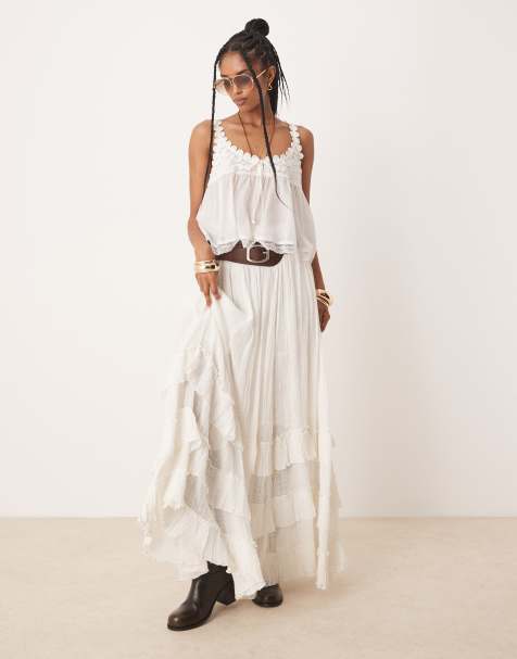Free People brynn ruffle maxi skirt in white