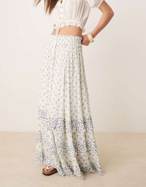 Free People brynn micro floral tiered maxi skirt in ivory, 2 of 5