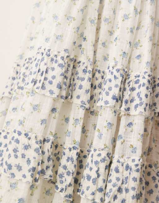 Free People brynn micro floral tiered maxi skirt in ivory, 3 of 5