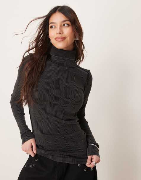Free People brynn ribbed detail turtleneck in black - view 1