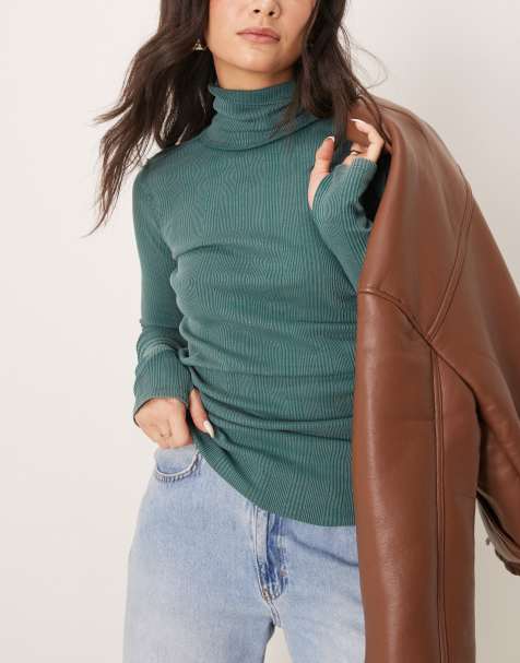 Free People brynn ribbed detail turtleneck in green - view 1