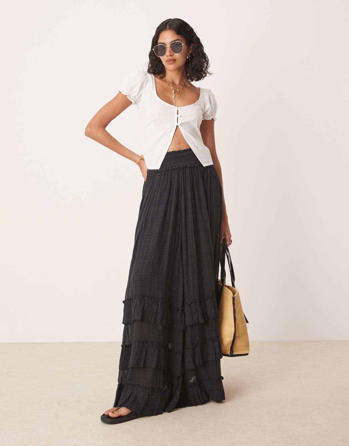 Free People brynn ruffle maxi skirt in black