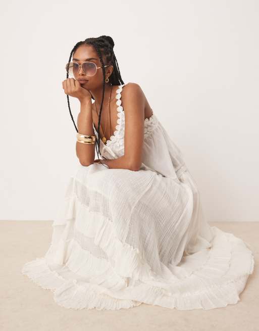 Free People brynn ruffle maxi skirt in white ASOS