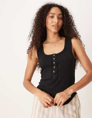 Free People - Bryson - Henley-Trägertop in Schwarz