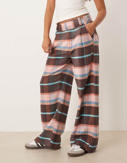 Free People buckle back plaid trouser in brown combo, 2 of 5
