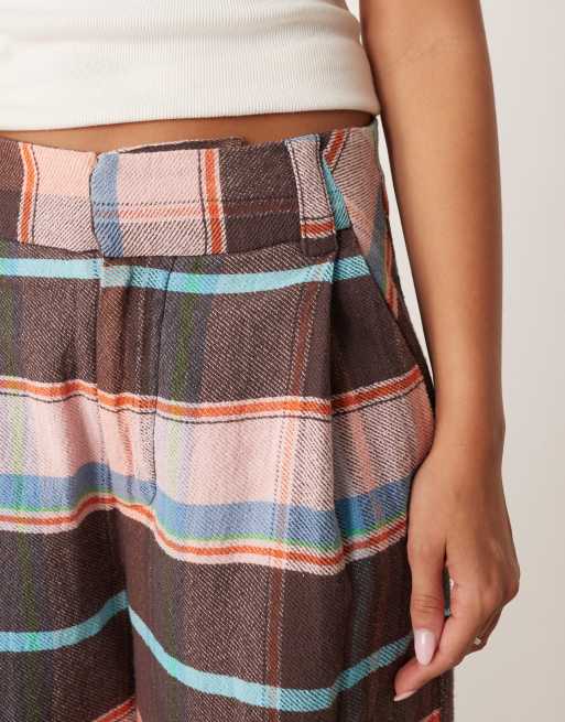 Free People buckle back plaid trouser in brown combo, 5 of 5
