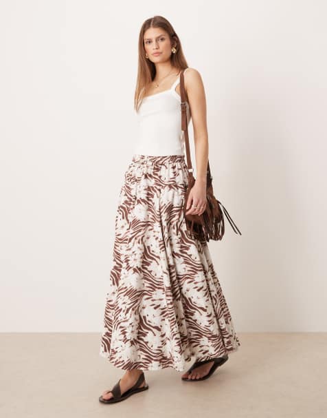 Free People bustle convertible print maxi skirt in chocolate combo