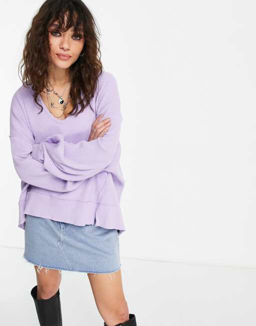 Free People - Buttercup - Oversized termotop i lyslilla jersey