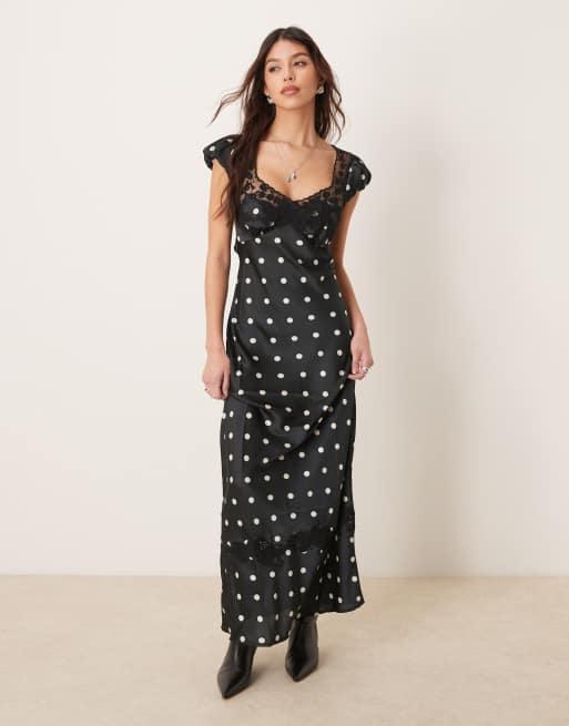 polka dot lace dress Satin Maxi self-portrait-US Bust 34 Margareta Lace Trim Mini Dress