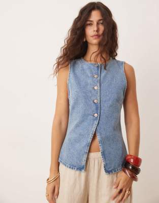 Free People Button Detail Denim Top