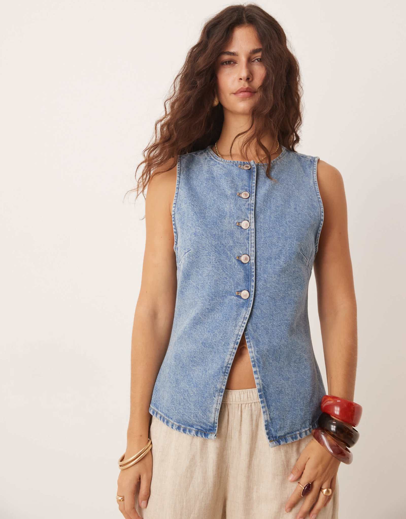 Джинсовый топ с пуговицами Free People синего цвета
