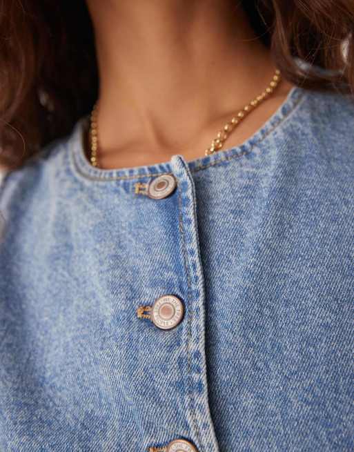Free People button detail denim top in blue