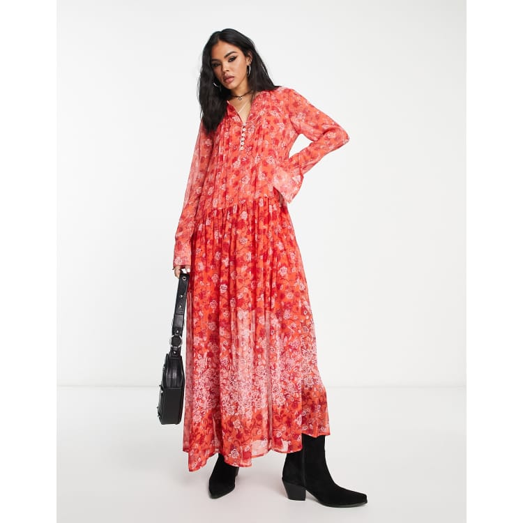 Coral print maxi dress shop