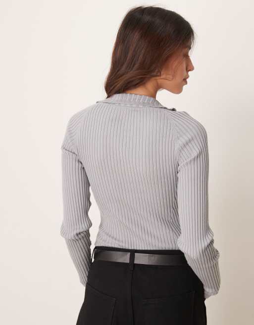 Free People button detail henley bodysuit in gray, 4 of 4