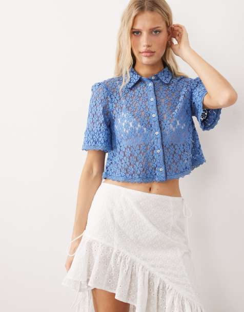 Free People button down lace shirt in blue - view 1