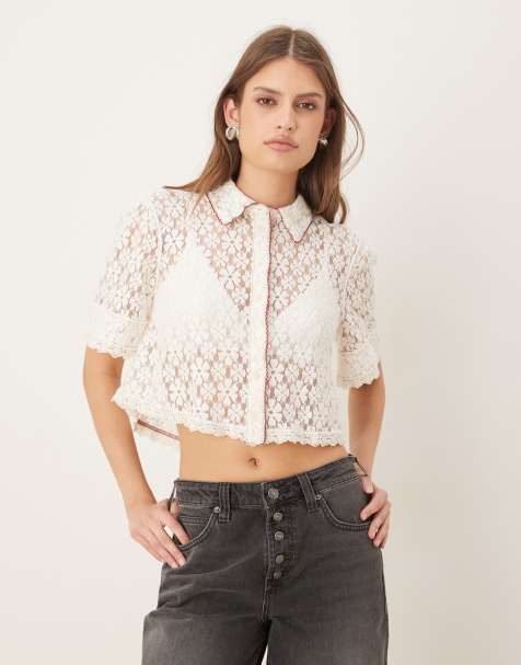 Free People button down lace shirt in white - view 1