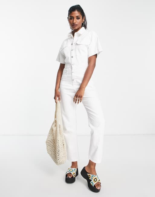 Asos white 2024 denim jumpsuit