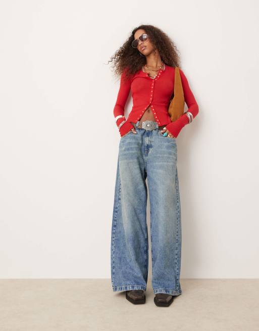 Free People button up henley top in cherry red | ASOS