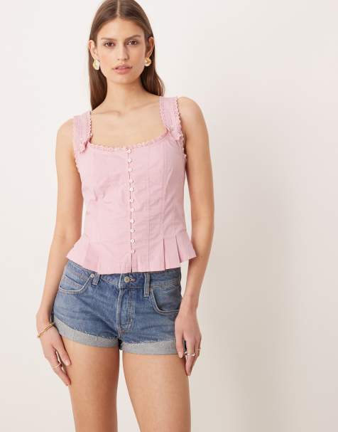 Free People – Cali – Shorts in Blau mit niedrigem Bund und Umschlag - view 1